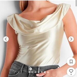 Express Elegant Satin Cowl Neck Bodysuit - Cream